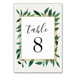 Greenery Watercolor Wedding Table Number Cards