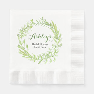 Greenery Watercolor Wreath Bridal Shower Napkin