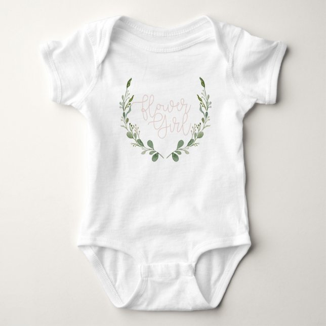 Greenery Watercolor Wreath | Flower Girl Baby Bodysuit (Front)