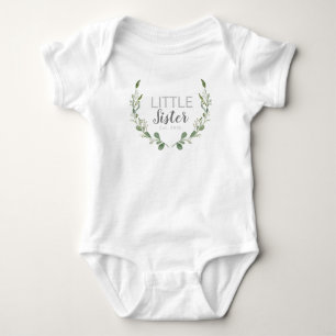 Greenery Watercolor Wreath Little Sister Baby Bodysuit