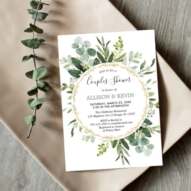 Greenery watercolors couples bridal shower modern invitation (Creator Uploaded)