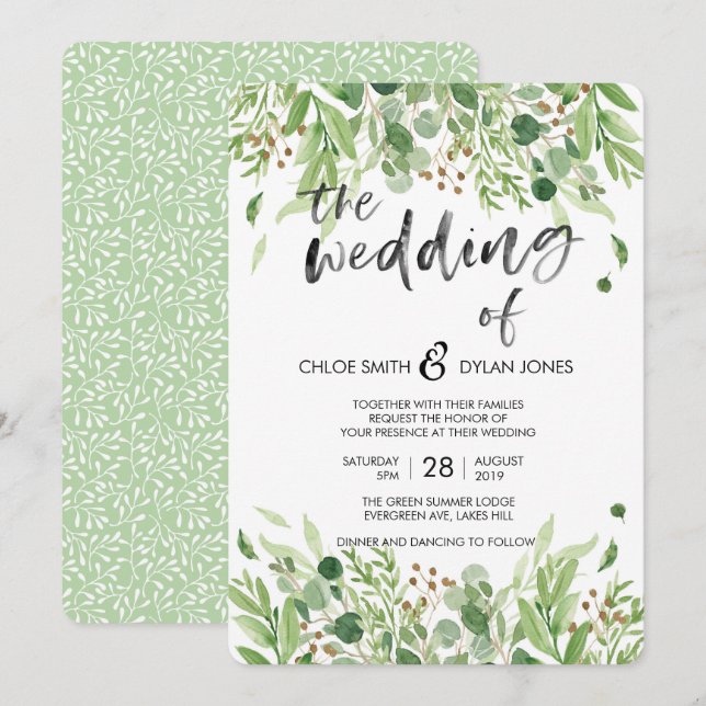 Greenery Watercolour Summer Wedding invitation (Front/Back)