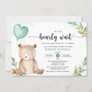 Greenery We Can Bearly Wait Teddy Bear Baby Shower Invitation