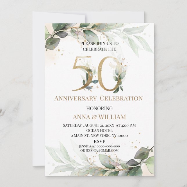 Greenery Wedding 50th Anniversary Invitation (Front)