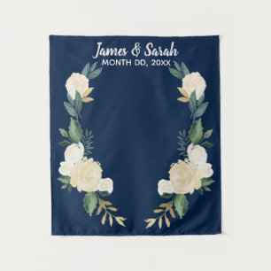 Greenery Wedding Backdrop, Reception Navy Gold Tapestry