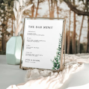 Greenery Wedding Bar Menu Sign Template
