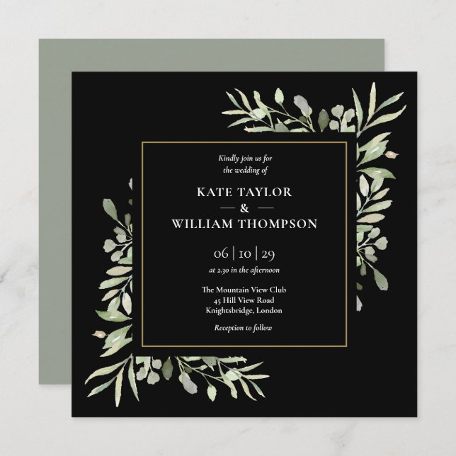 Greenery Wedding Botanical Watercolour Invitation (Front/Back)