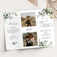 Greenery Wedding Ceremony Tri-Fold Program w/Photo