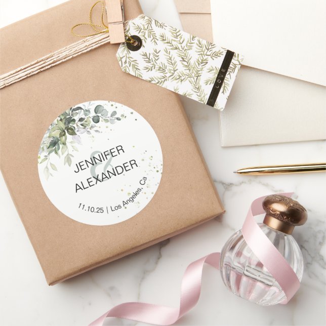 Greenery wedding classic round sticker (Gifting)