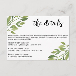 Greenery wedding details insert card botanical