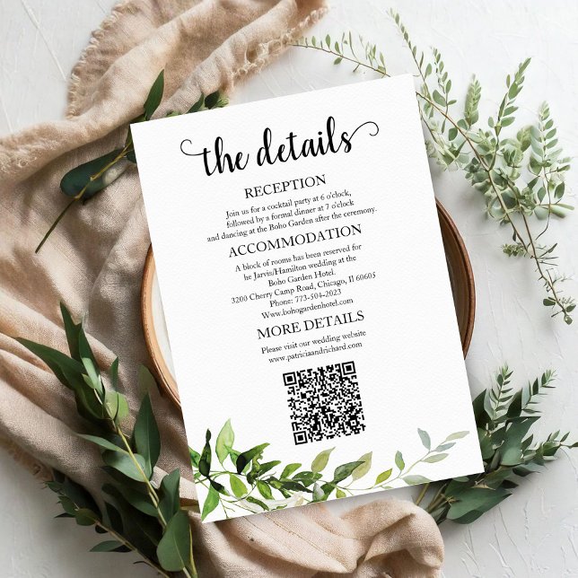 Greenery Wedding Details QR Enclosure Card (Creator Uploaded)