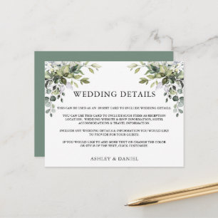 Greenery Wedding Details Sage Green Insert Card