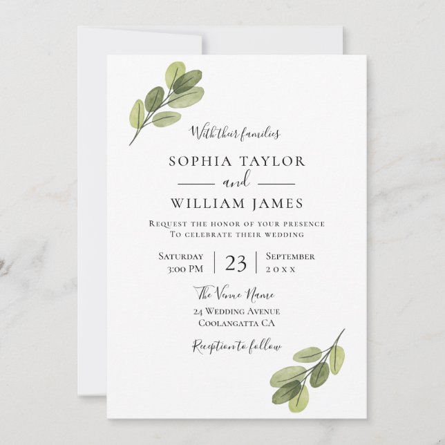 Greenery Wedding: Elegant Leaf Wedding Invitation (Front)