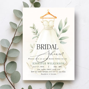 Greenery Wedding Gown Dress Bridal Shower Invitation