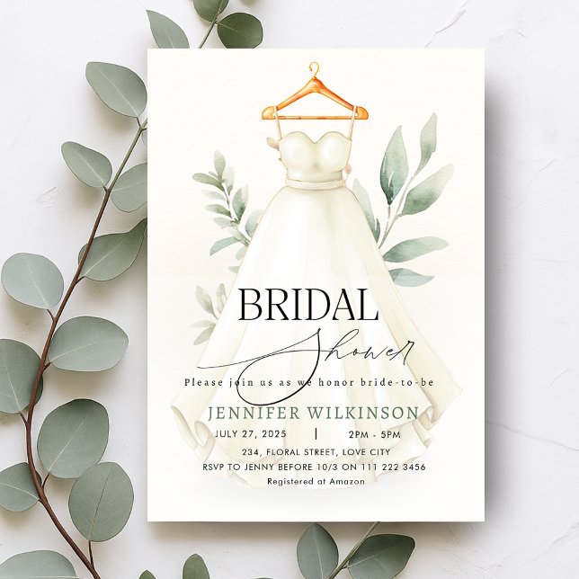 Greenery Wedding Gown Dress Bridal Shower Invitation (Greenery Wedding Gown Dress Bridal Shower Invitation)