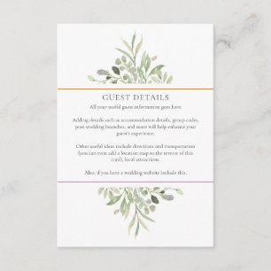 Greenery Wedding Guest Accommodation Details Enclosure Card