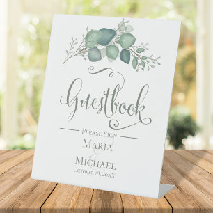 Greenery Wedding Guestbook Script Custom Pedestal Sign