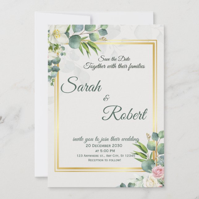 Greenery Wedding Invitation Botanical Minimalist (Front)