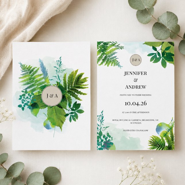 Greenery Wedding Invitation Botanical Watercolor (Creator Uploaded)