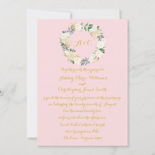 Greenery Wedding Invitation Pink & Gold Floral