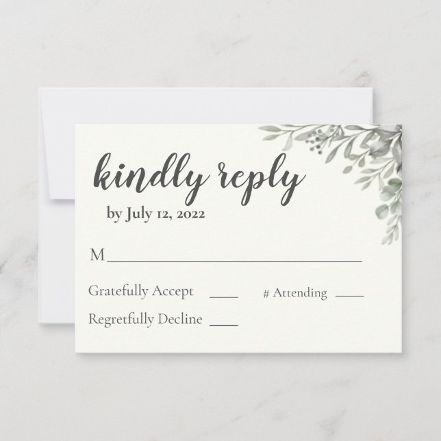 Greenery Wedding Invitation Reply Card  (Front)
