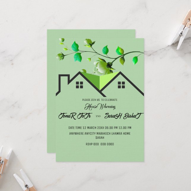  Greenery Wedding Invitation Template:  (Front/Back In Situ)