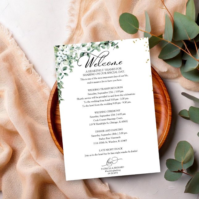 Greenery Wedding Itinerary - Wedding Welcome Invitation (Creator Uploaded)