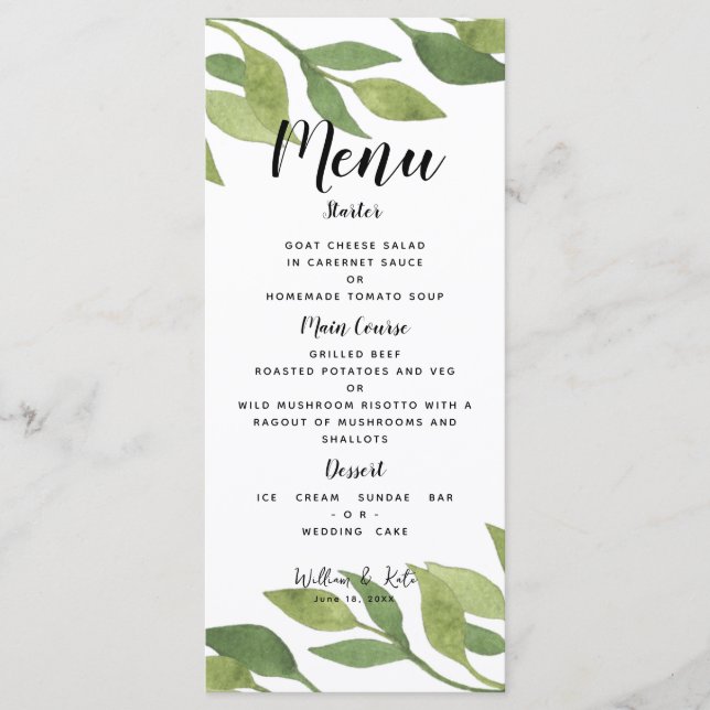 Greenery wedding menu foliage country TEMPLATE (Front)