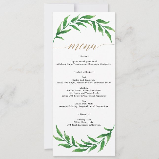 Greenery Wedding Menu or Bridal Shower Menu Invitation (Front)