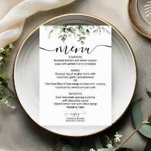 Greenery Wedding Menu Watercolor Eucalyptus Card