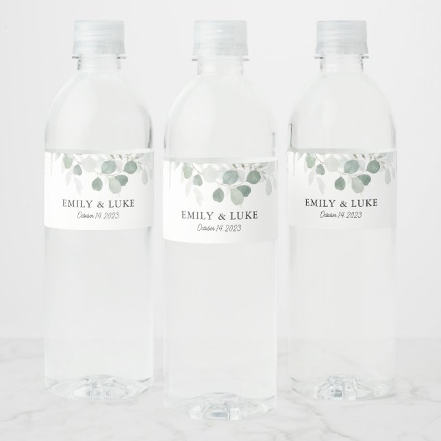 Greenery Wedding Personalised Water Bottle Label (Bottles)