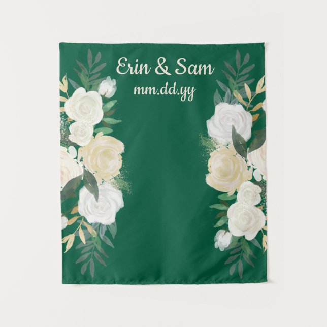 Greenery Wedding Photo Booth Backdrop Hunter Green Tapestry (Front)