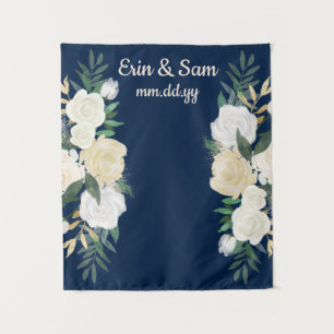 Greenery Wedding Photo Booth Backdrop Navy Blue Tapestry