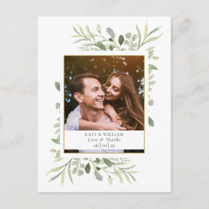 Greenery Wedding Photo Thank You Watercolour Postcard