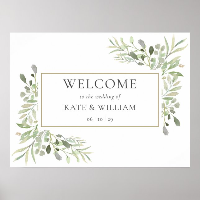 Greenery Wedding Portrait Welcome Sign (Front)