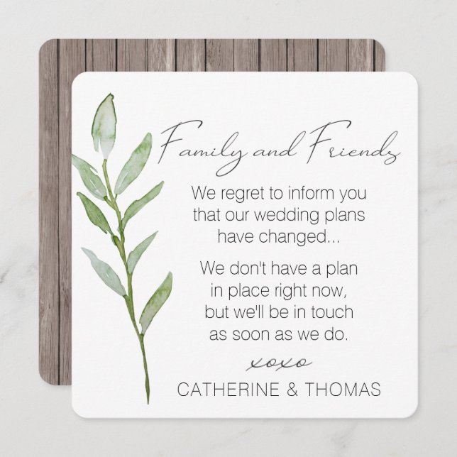 Greenery Wedding Postponed - Change of Plans Invitation (Front/Back)