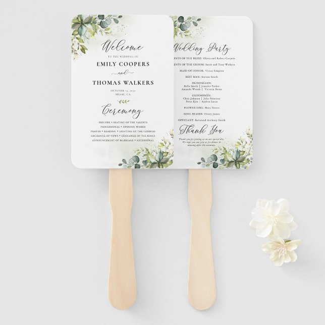 Greenery Wedding Program Hand Fan (Front and Back)
