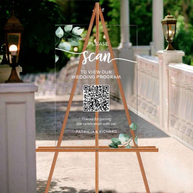 Greenery  Wedding Program QR code Acrylic Sign (Creator Uploaded)