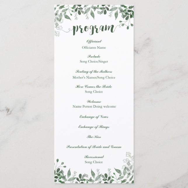 Greenery Wedding Program Template (Front)