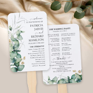 Greenery Wedding Program Watercolor Eucalyptus  Hand Fan