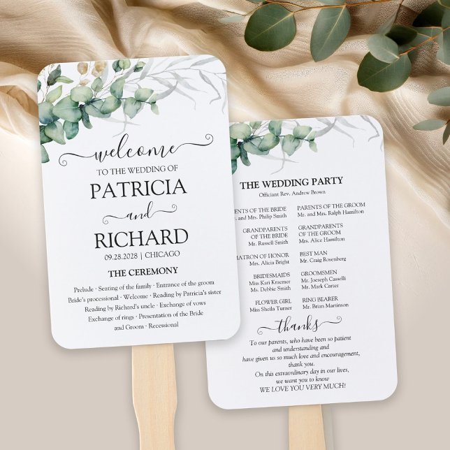 Greenery Wedding Program Watercolor Hand Fan (Creator Uploaded)