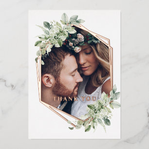 Greenery Wedding Rose Gold Foil Thank You Card
