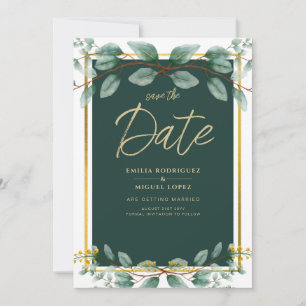 Greenery Wedding Save Date Green Gold Modern Invitation