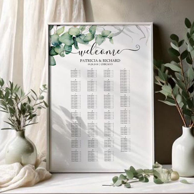 Greenery Wedding Seating Chart Alphabetical Order (Creator Uploaded)