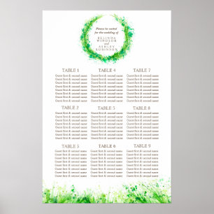 Greenery Wedding Seating Table Planner 1-9 tables Poster
