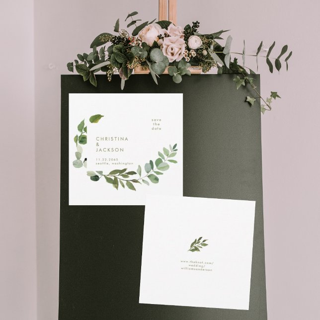 Greenery Wedding Square Save the Date Gold Text (Creator Uploaded)