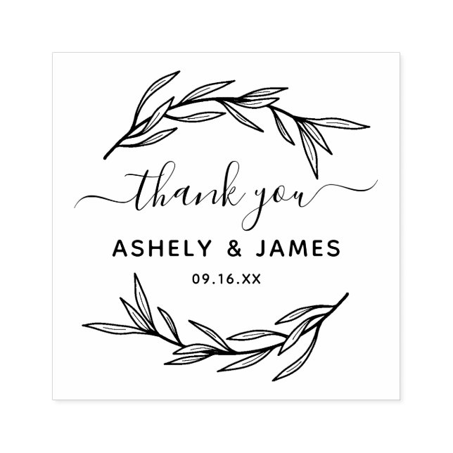 Greenery Wedding Thank You Rubber Stamp (Imprint)