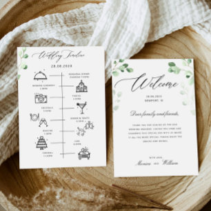 Greenery Wedding Timeline Program & Welcome Invitation