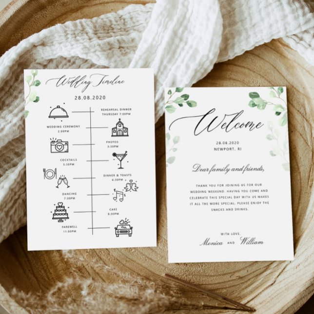 Greenery Wedding Timeline Program & Welcome Invitation (Creator Uploaded)