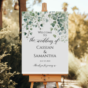 Greenery wedding welcome sign elegant calligraphy
